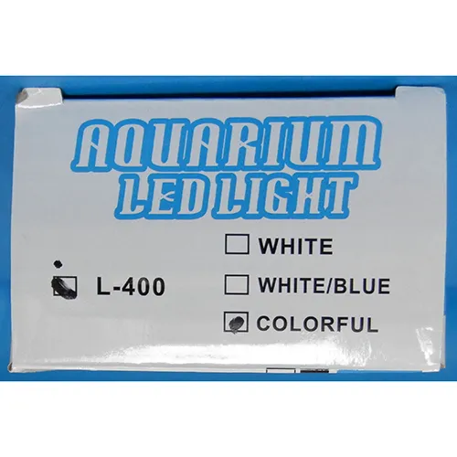 LED aquarium light with a power supply integrated into the cable. The light is plastic-covered. Technical data: 220-240 V 50 Hz; 12 W; length of 38.5 cm. Intended for a water tank of 40-50 size.