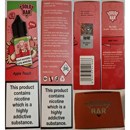 SOLO BAR, NIC SALTS - Electronic cigarette cartridge