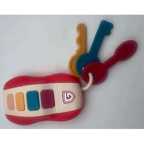 Toy shaped as car key, including remote controls with batteries and 3 keys. Keys are made of soft rubber as teething toy for babies. Product sold online, in particular via shein.com