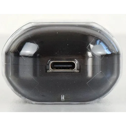 Black wireless earphones with charging case. Product sold online, in particular via www.magicsystem.hu