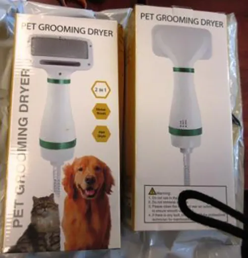 2-in-1 pet grooming comb and dryer, intended for dogs and cats.