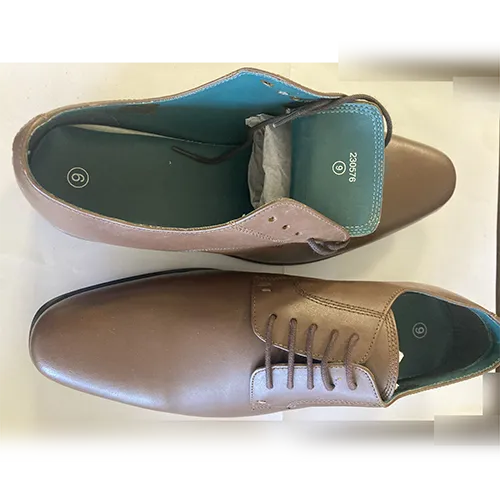 Brown leather shoes, intended for men.