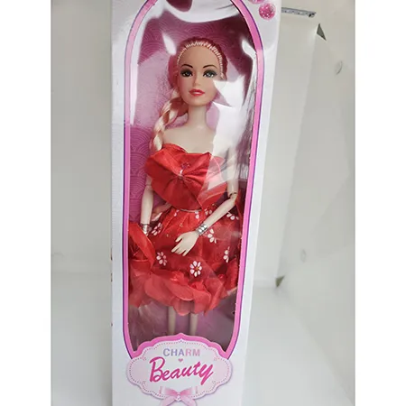 Toy plastic doll with colourful clothes.