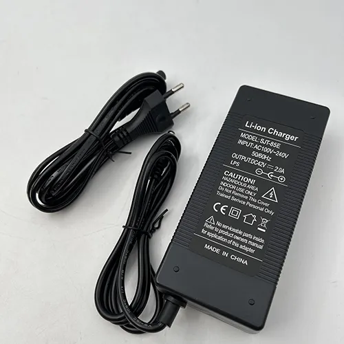 Black charger for electric bikes and scooters with a wall plug. Product sold online, in particular via fruugo.com.