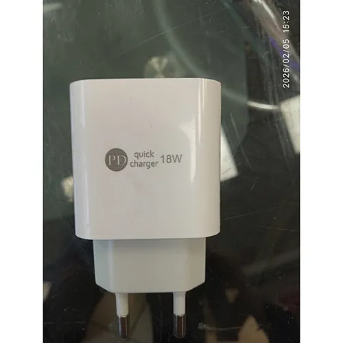 White plastic USB-C charger/adapter for mobile devices.