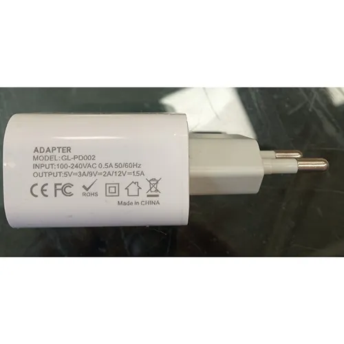 White plastic USB-C charger/adapter for mobile devices.