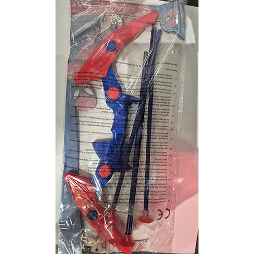 Toy set consisting of a bow made of rigid plastic and three arrows (length: 230 mm). The arrows are tipped with suction cups and their shaft is made of rigid plastic. The toy was sold with children's magazine