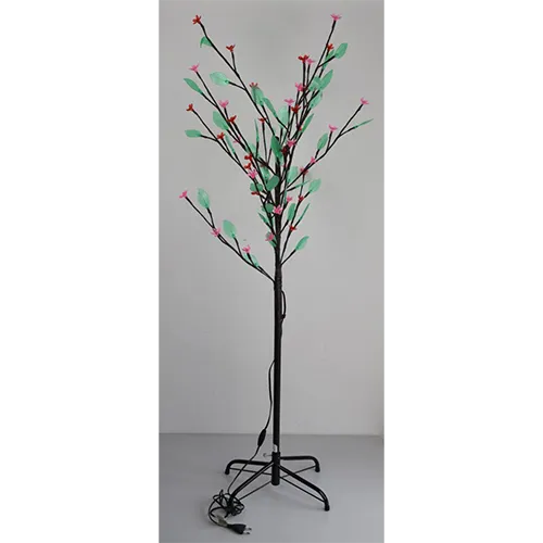 Decorative artificial tree with 135 LEDs, red flower-shaped lampshades, and green leaves, mounted on a black metal stand.