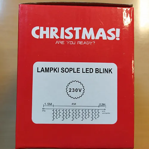 Extendable icicle-style lighting chain with 80 LED lights on a string with blinking function.