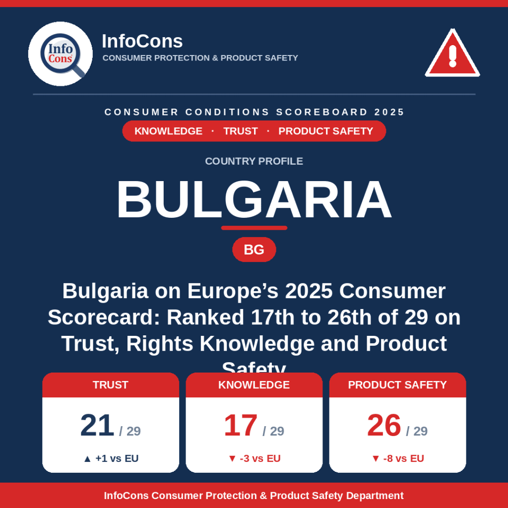 Bulgaria on Europe's 2025 Consumer Scorecard Ranked 17th to 26th of 29 on Trust, Rights Knowledge and Product Safety