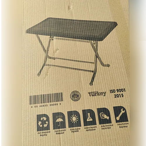 Table with plastic top and metal legs, dimensions 70 x 120 cm,