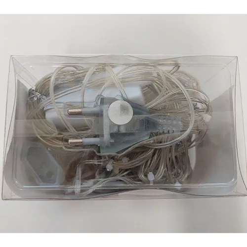 Mains-powered, series-connectable, curtain-like Christmas lighting chain with 300 LED lights. Technical data: 220-240 V, 50 Hz.