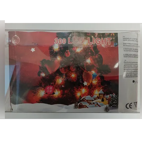 Mains-powered, series-connectable, curtain-like Christmas lighting chain with 300 LED lights. Technical data: 220-240 V, 50 Hz.