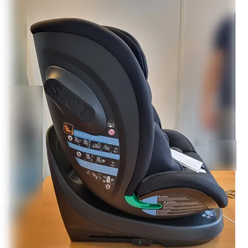 Forward-facing child restraint/rearward-facing child restraint seat making use of an (adult) three-point belt with a size range of 40 to 150 cm and a maximum allowed mass of <18kg.