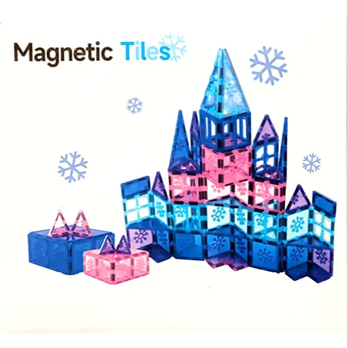 Multicoloured magnetic toy consisting of 100 tiles in drawstring bag.
