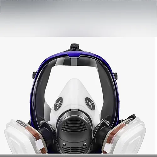 Full-face respirator mask, intended to protect against gas and dust during construction work and in particular with chemicals. The product is supplied with filters and earplugs.