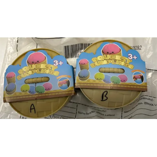 Plastic ‘basket style’ pot containing a single soft plastic polymer dumpling toy.