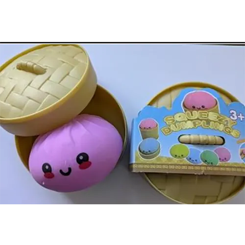 Plastic ‘basket style’ pot containing a single soft plastic polymer dumpling toy.
