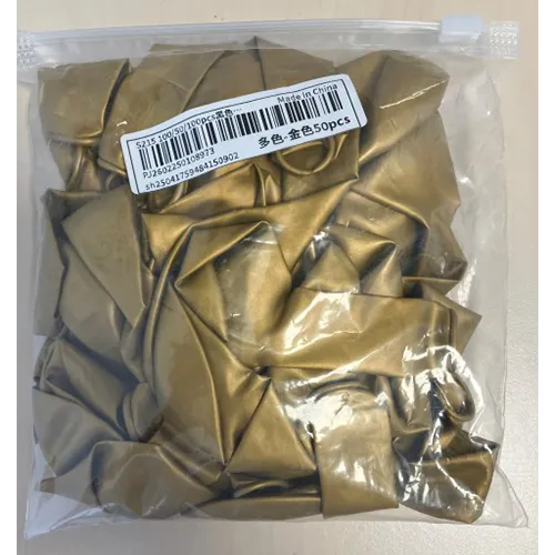 Pack of 50 gold-coloured balloons.
