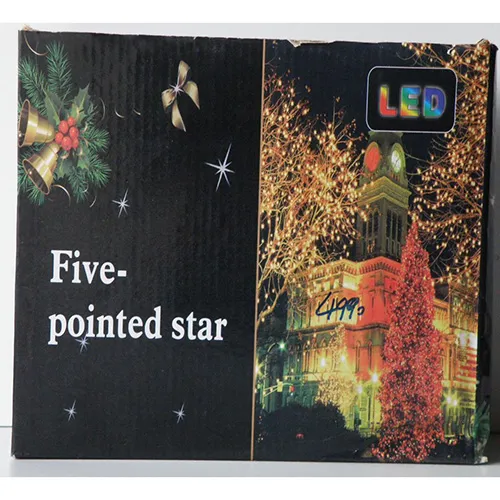 Mains-powered Christmas LED lighting chain in the shape of a five-pointed star, equipped with a white 8-function control box and a series connection socket. Technical data: 220 V.