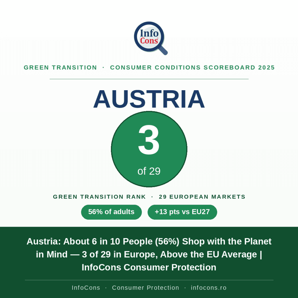 Austria - About 6 in 10 People (56%) Shop with the Planet in Mind — 3 of 29 in Europe, Above the EU Average - InfoCons Consumer Protection