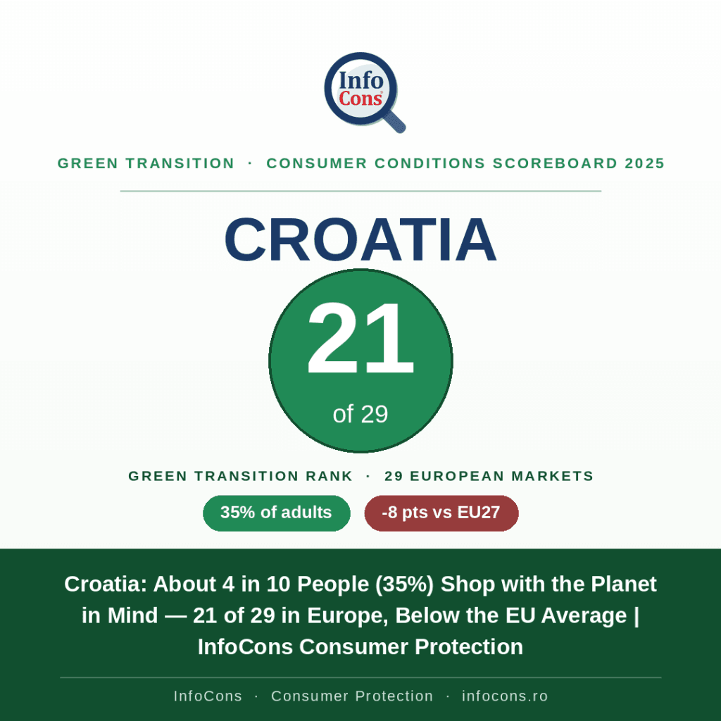 Croatia - About 4 in 10 People (35%) Shop with the Planet in Mind — 21 of 29 in Europe, Below the EU Average - InfoCons Consumer Protection