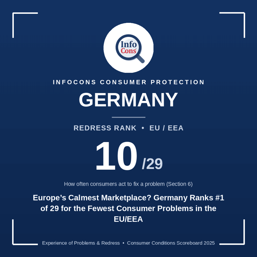 Europe's Calmest Marketplace Germany Ranks #1 of 29 for the Fewest Consumer Problems in the EU-EEA