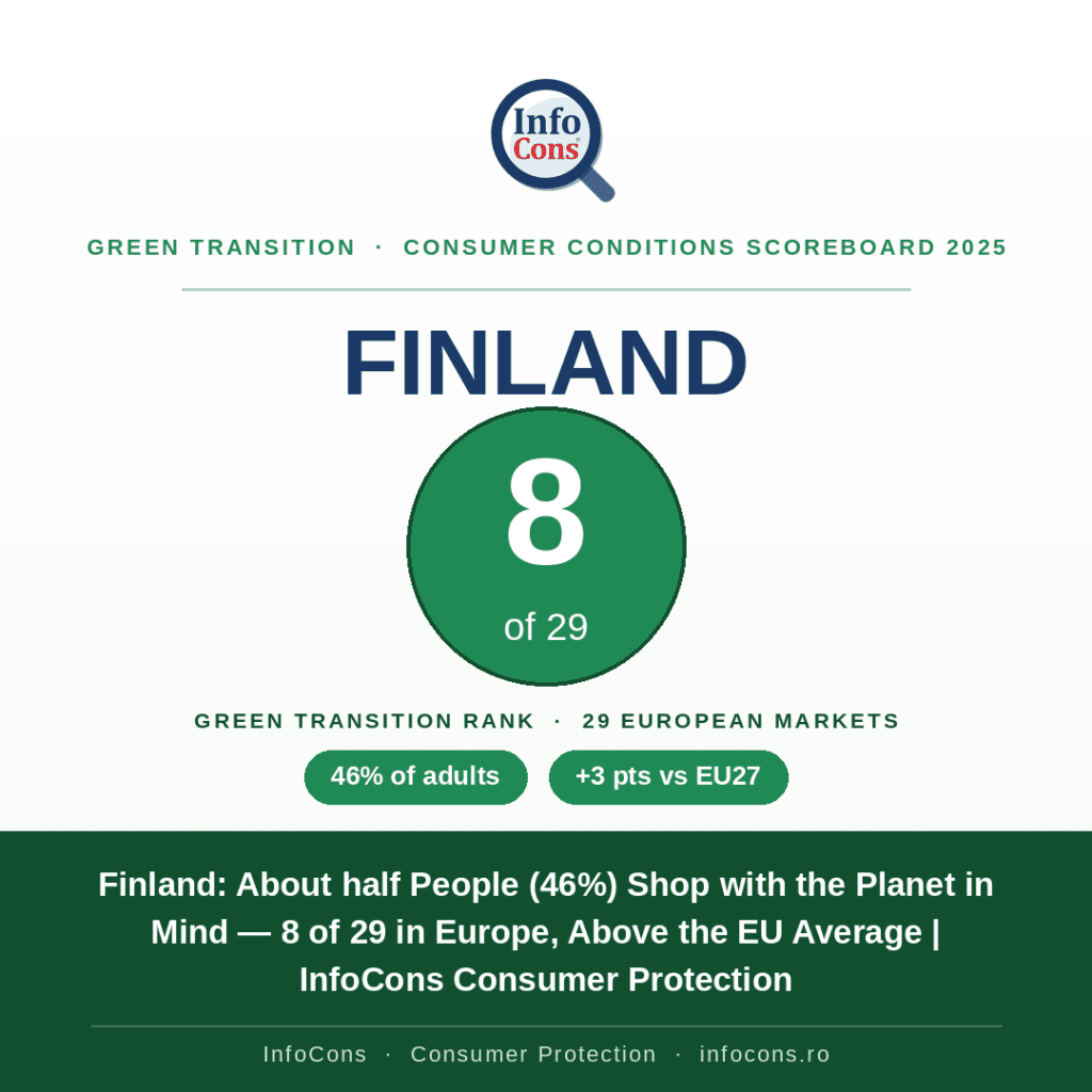 Finland - About half People (46%) Shop with the Planet in Mind — 8 of 29 in Europe, Above the EU Average - InfoCons Consumer Protection