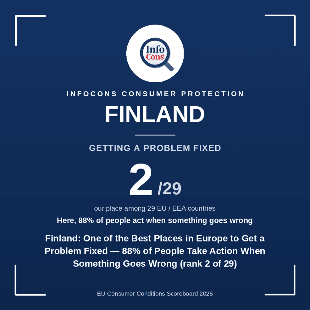 Finland - One of the Best Places in Europe to Get a Problem Fixed - 88% of People Take Action When Something Goes Wrong (rank 2 of 29)