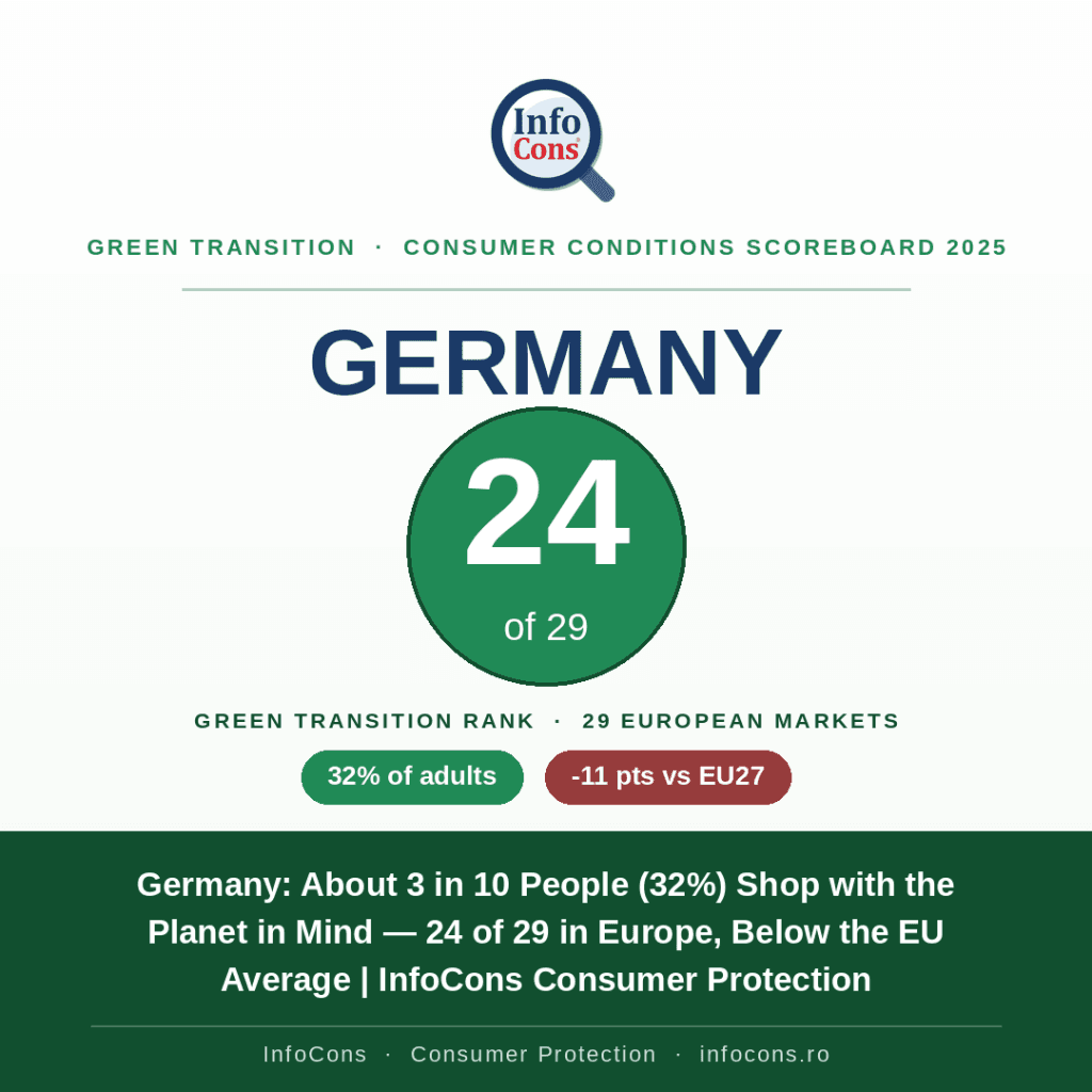Germany - About 3 in 10 People (32%) Shop with the Planet in Mind — 24 of 29 in Europe, Below the EU Average - InfoCons Consumer Protection