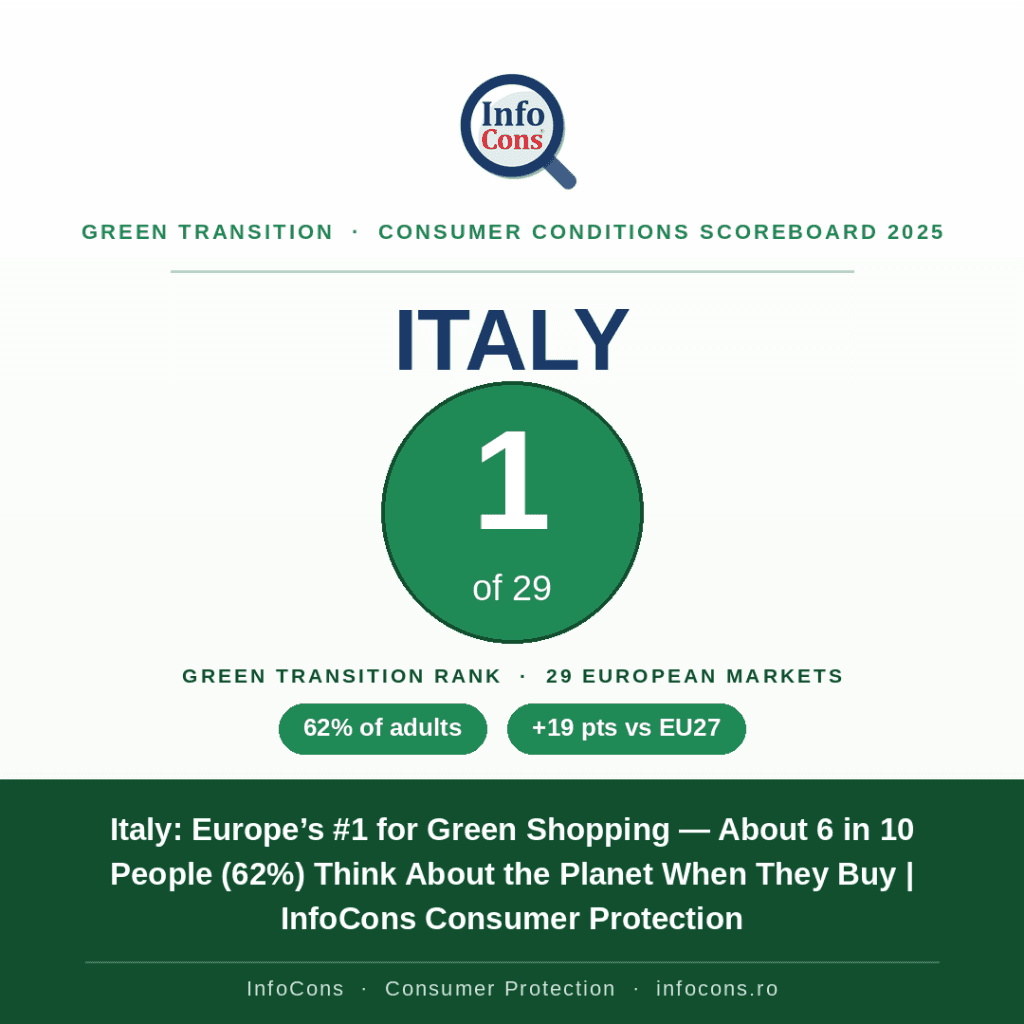 Italy - Europe’s #1 for Green Shopping — About 6 in 10 People (62%) Think About the Planet When They Buy - InfoCons Consumer Protection