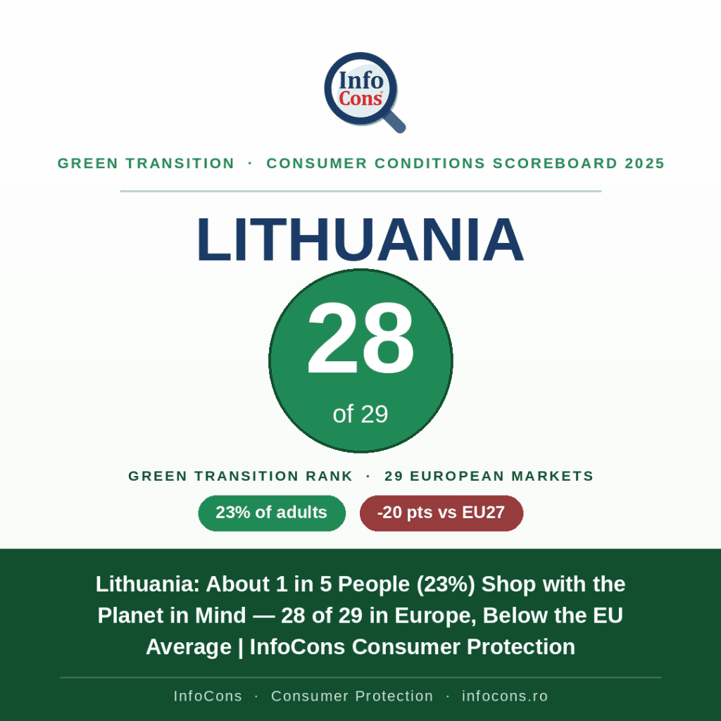 Lithuania - About 1 in 5 People (23%) Shop with the Planet in Mind — 28 of 29 in Europe, Below the EU Average - InfoCons Consumer Protection