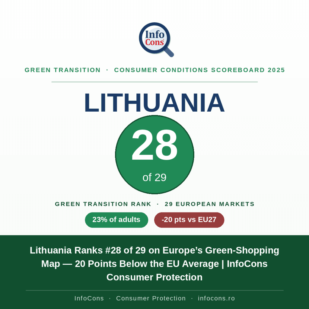 Lithuania Ranks #28 on Europe’s Green-Shopping Map — 20 Points Below the EU Average - InfoCons Consumer Protection
