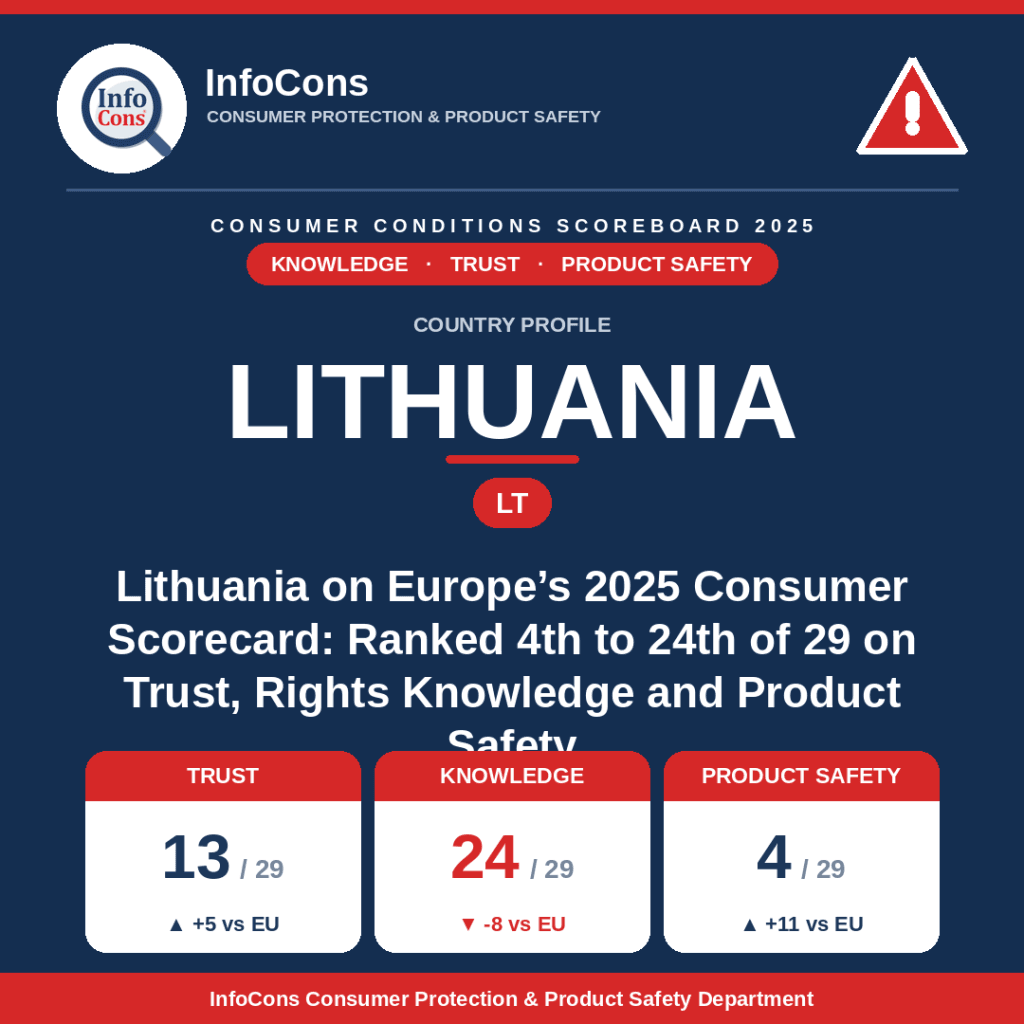 Lithuania on Europe's 2025 Consumer Scorecard Ranked 4th to 24th of 29 on Trust, Rights Knowledge and Product Safety