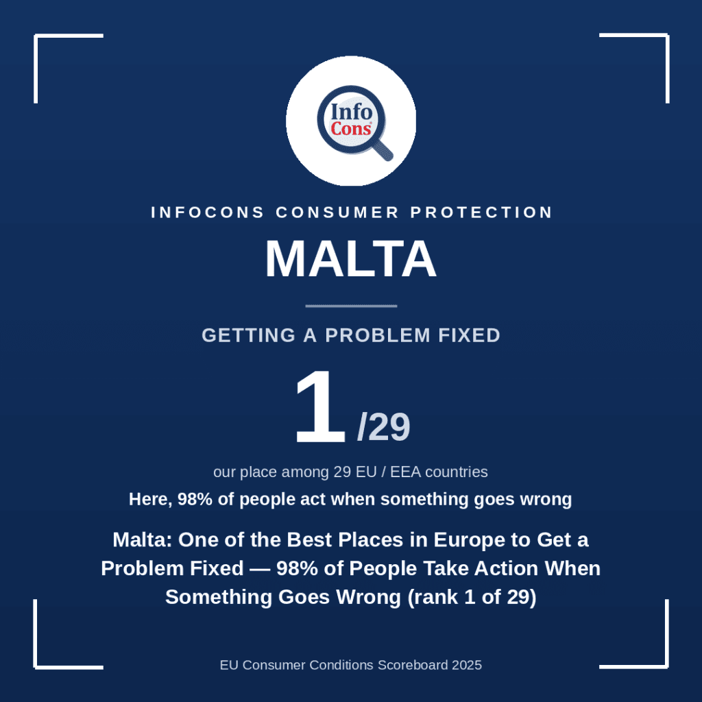 Malta - One of the Best Places in Europe to Get a Problem Fixed - 98% of People Take Action When Something Goes Wrong (rank 1 of 29)
