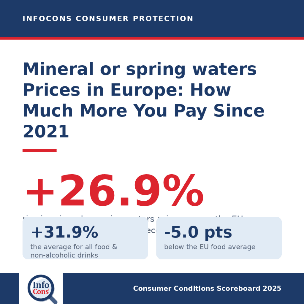 Mineral or spring waters Prices in Europe : How Much More Are Consumers Paying Since 2021