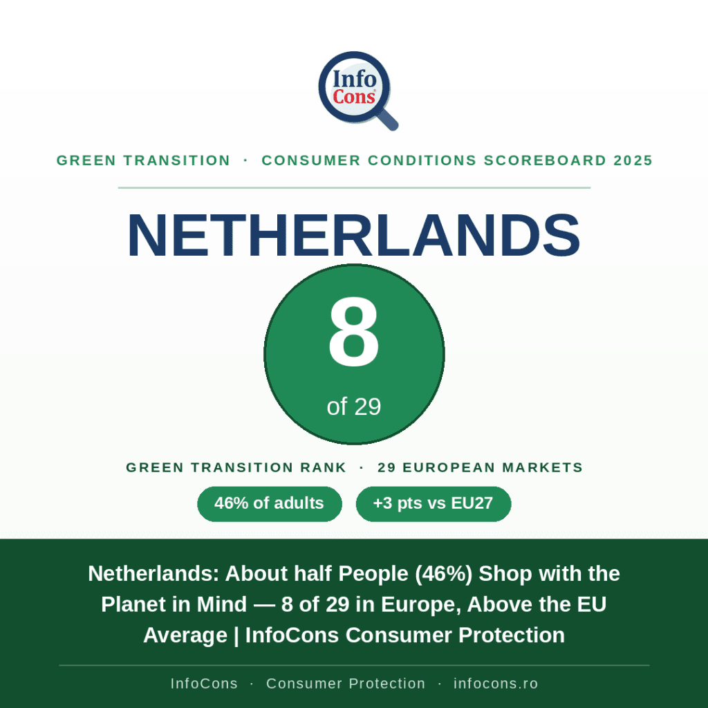 Netherlands - About half People (46%) Shop with the Planet in Mind — 8 of 29 in Europe, Above the EU Average - InfoCons Consumer Protection