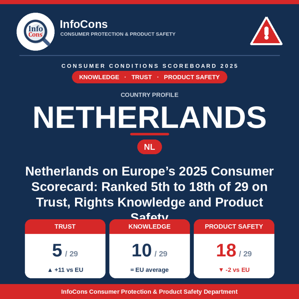Netherlands on Europe's 2025 Consumer Scorecard Ranked 5th to 18th of 29 on Trust, Rights Knowledge and Product Safety