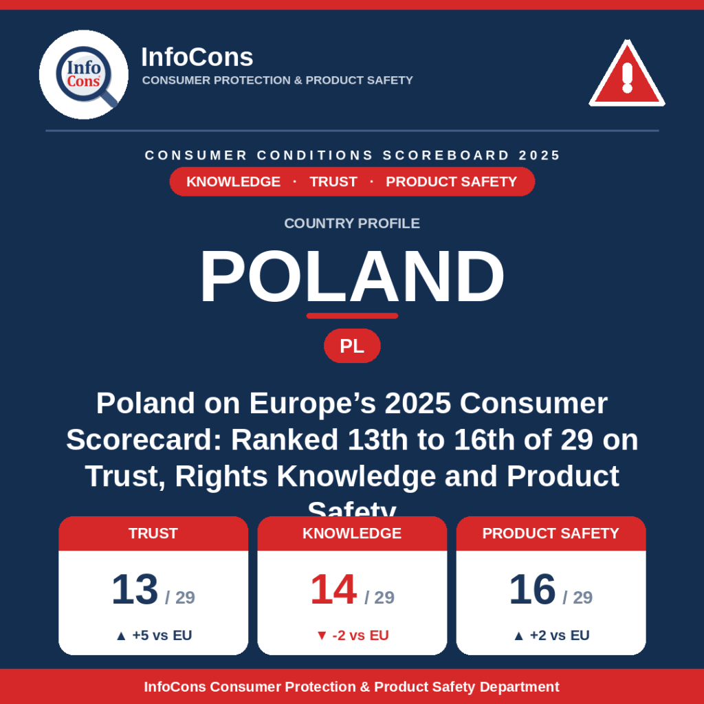 Poland on Europe's 2025 Consumer Scorecard Ranked 13th to 16th of 29 on Trust, Rights Knowledge and Product Safety