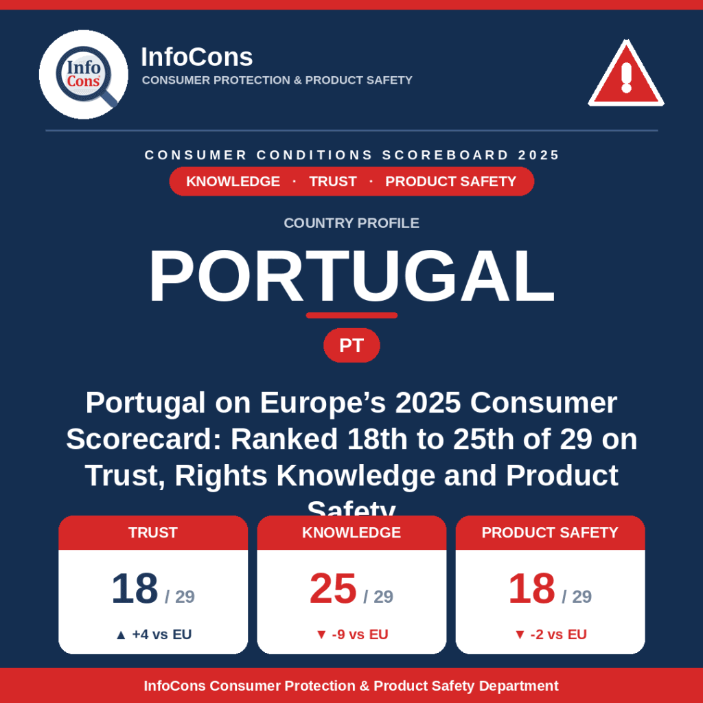 Portugal on Europe's 2025 Consumer Scorecard Ranked 18th to 25th of 29 on Trust, Rights Knowledge and Product Safety
