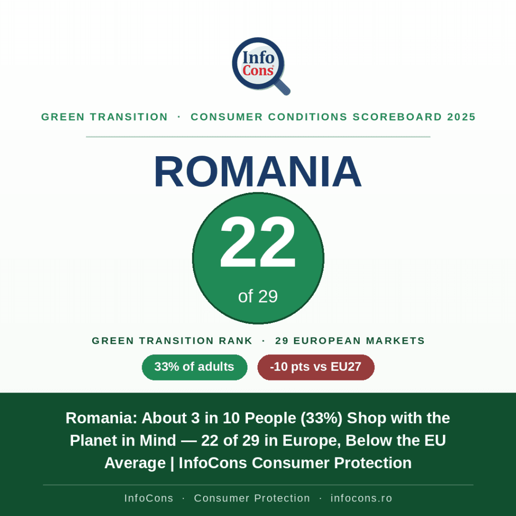 Romania - About 3 in 10 People (33%) Shop with the Planet in Mind — 22 of 29 in Europe, Below the EU Average - InfoCons Consumer Protection