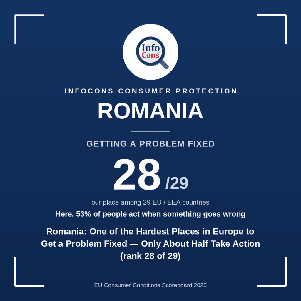 Romania - One of the Hardest Places in Europe to Get a Problem Fixed - Only About Half Take Action (rank 28 of 29)