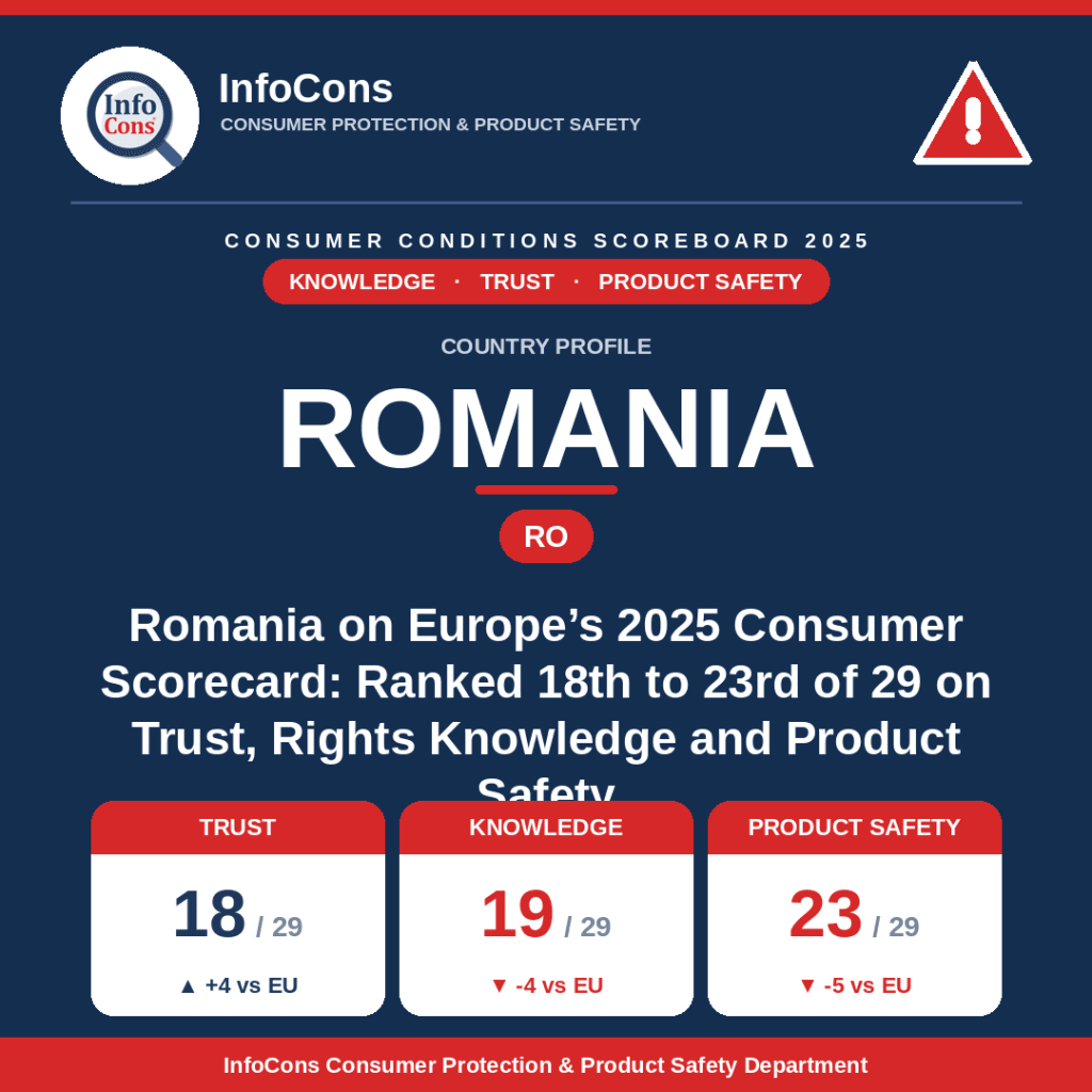 Romania on Europe's 2025 Consumer Scorecard Ranked 18th to 23rd of 29 on Trust, Rights Knowledge and Product Safety