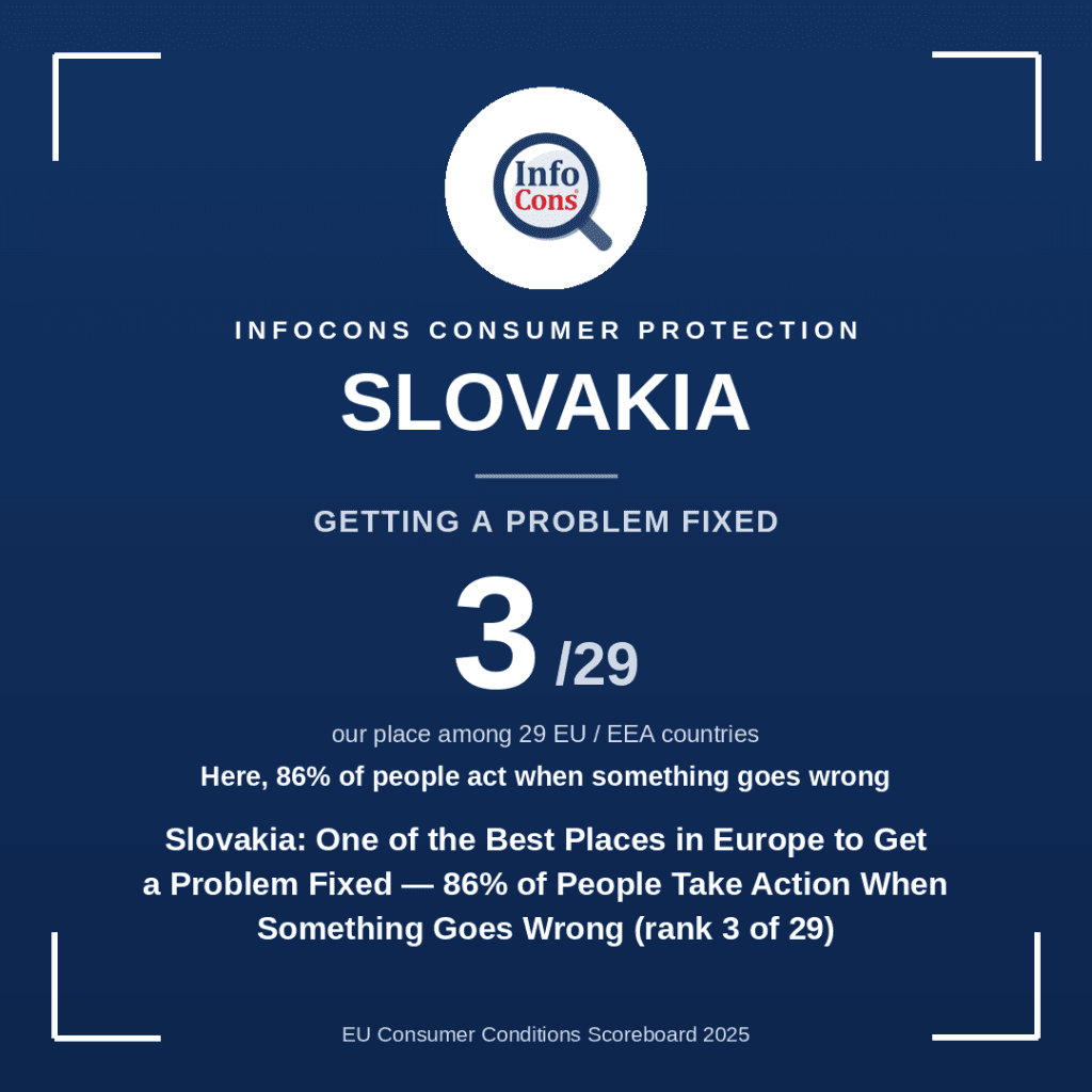 Slovakia - One of the Best Places in Europe to Get a Problem Fixed - 86% of People Take Action When Something Goes Wrong (rank 3 of 29)