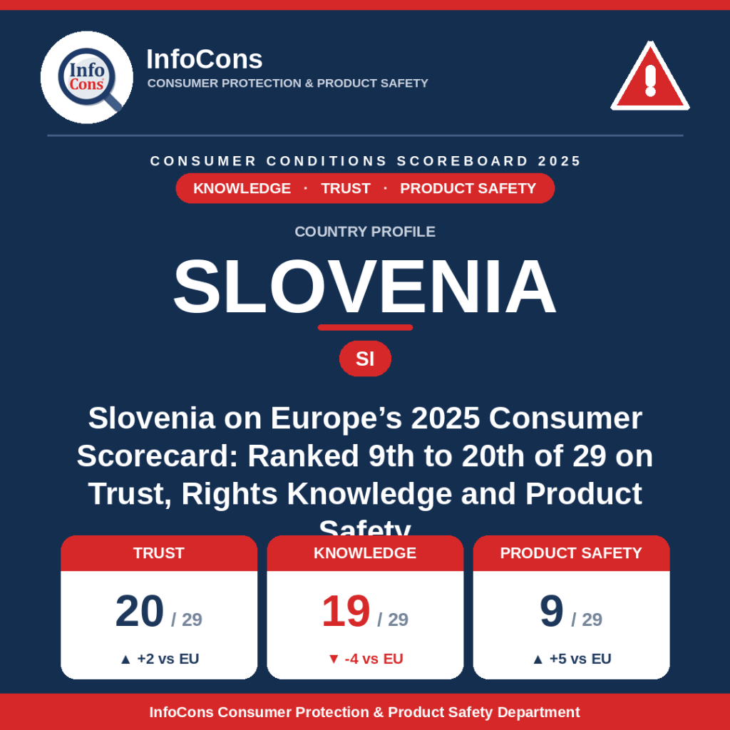 Slovenia on Europe's 2025 Consumer Scorecard Ranked 9th to 20th of 29 on Trust, Rights Knowledge and Product Safety