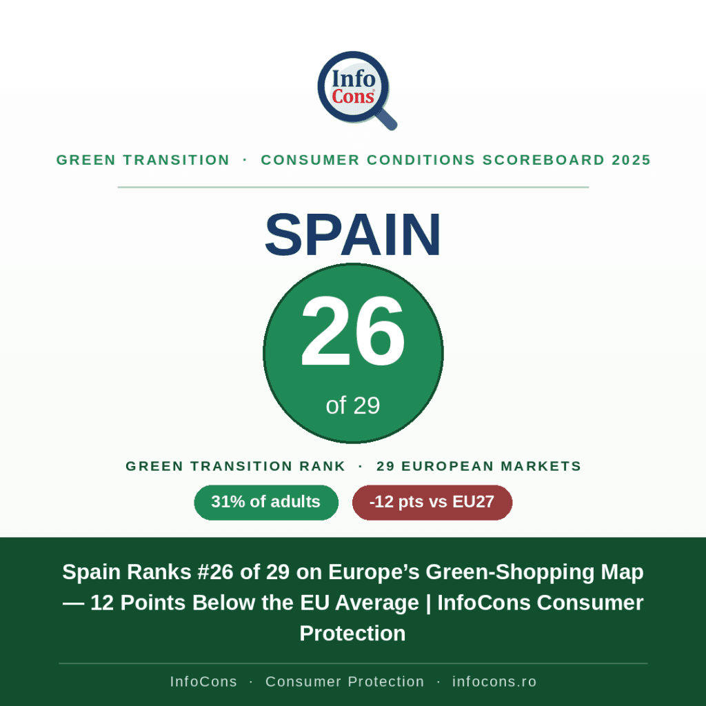 Spain Ranks #26 on Europe’s Green-Shopping Map — 12 Points Below the EU Average - InfoCons Consumer Protection