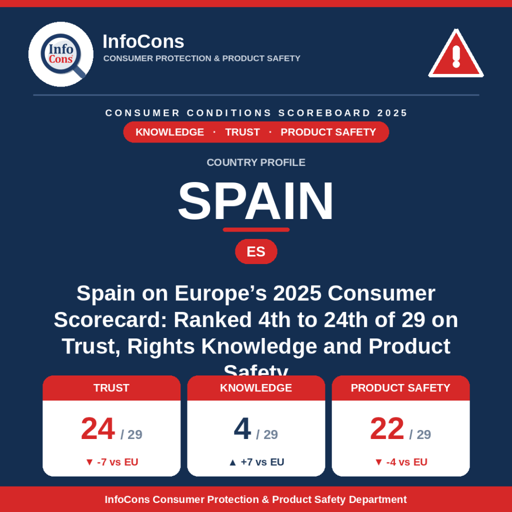 Spain on Europe's 2025 Consumer Scorecard Ranked 4th to 24th of 29 on Trust, Rights Knowledge and Product Safety