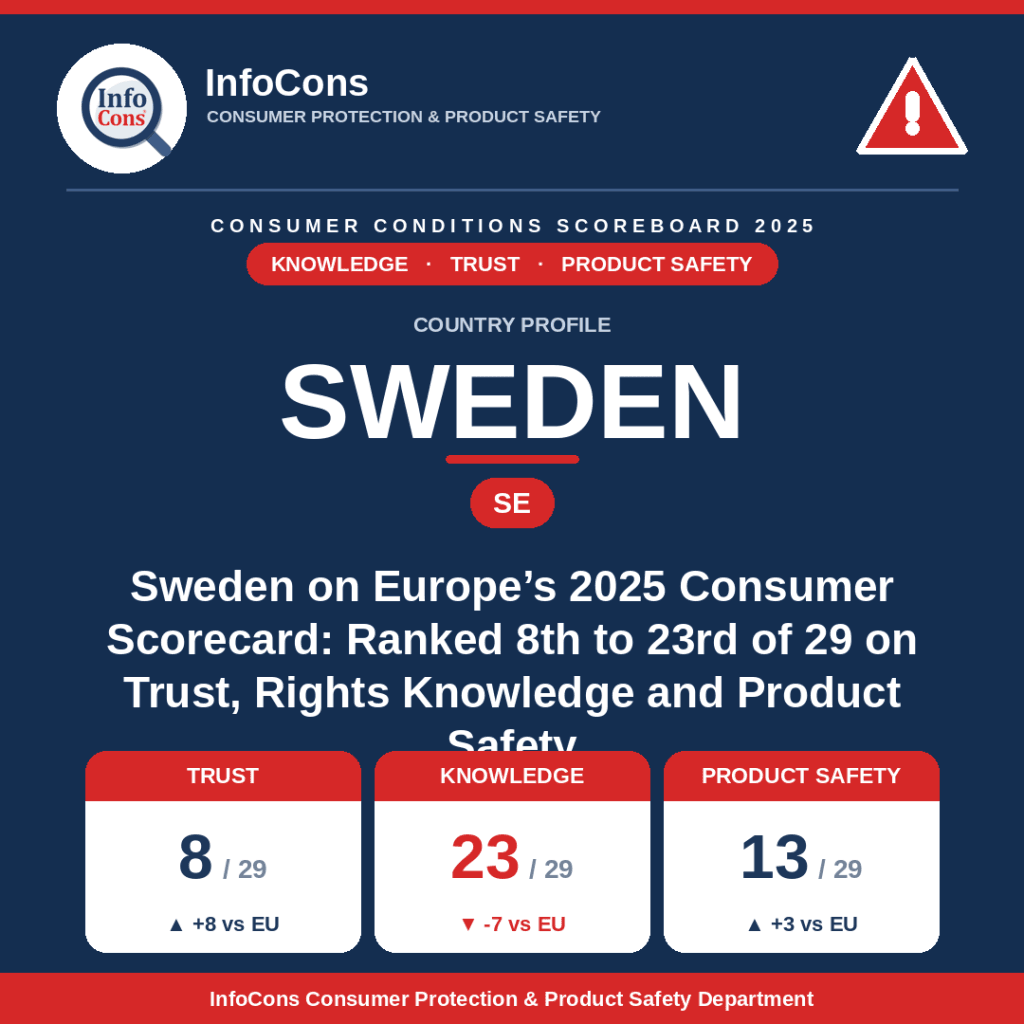 Sweden on Europe's 2025 Consumer Scorecard Ranked 8th to 23rd of 29 on Trust, Rights Knowledge and Product Safety