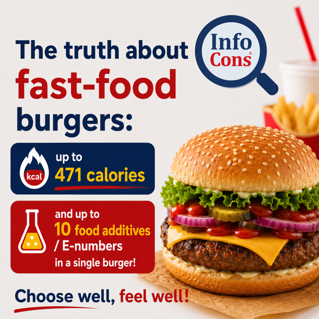 The Truth About Fast-Food Burgers : Up to 471 Calories and 10 Food Additives / E-Numbers in a Single Burger !