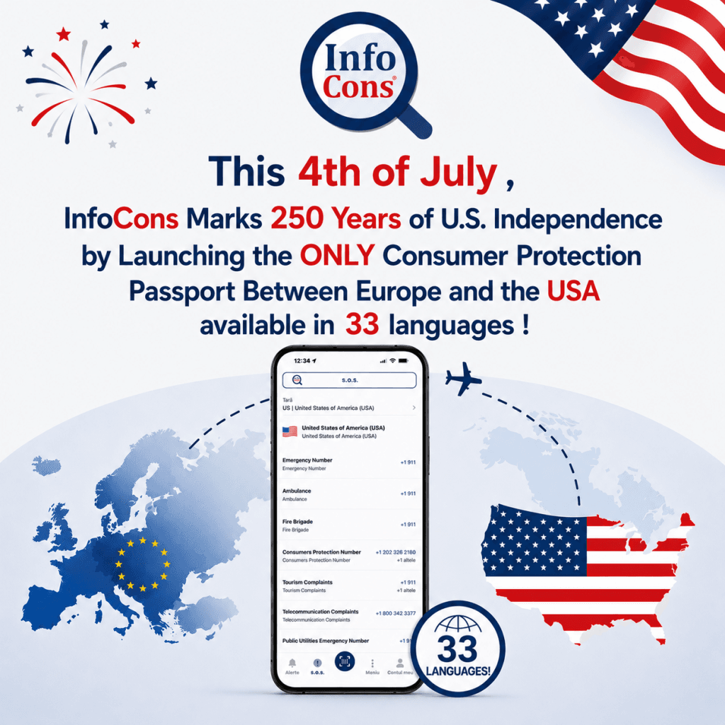 This 4th of July , InfoCons Marks 250 Years of U.S. Independence by Launching the ONLY Consumer Protection Passport Between Europe and the USA available in 33 languages !